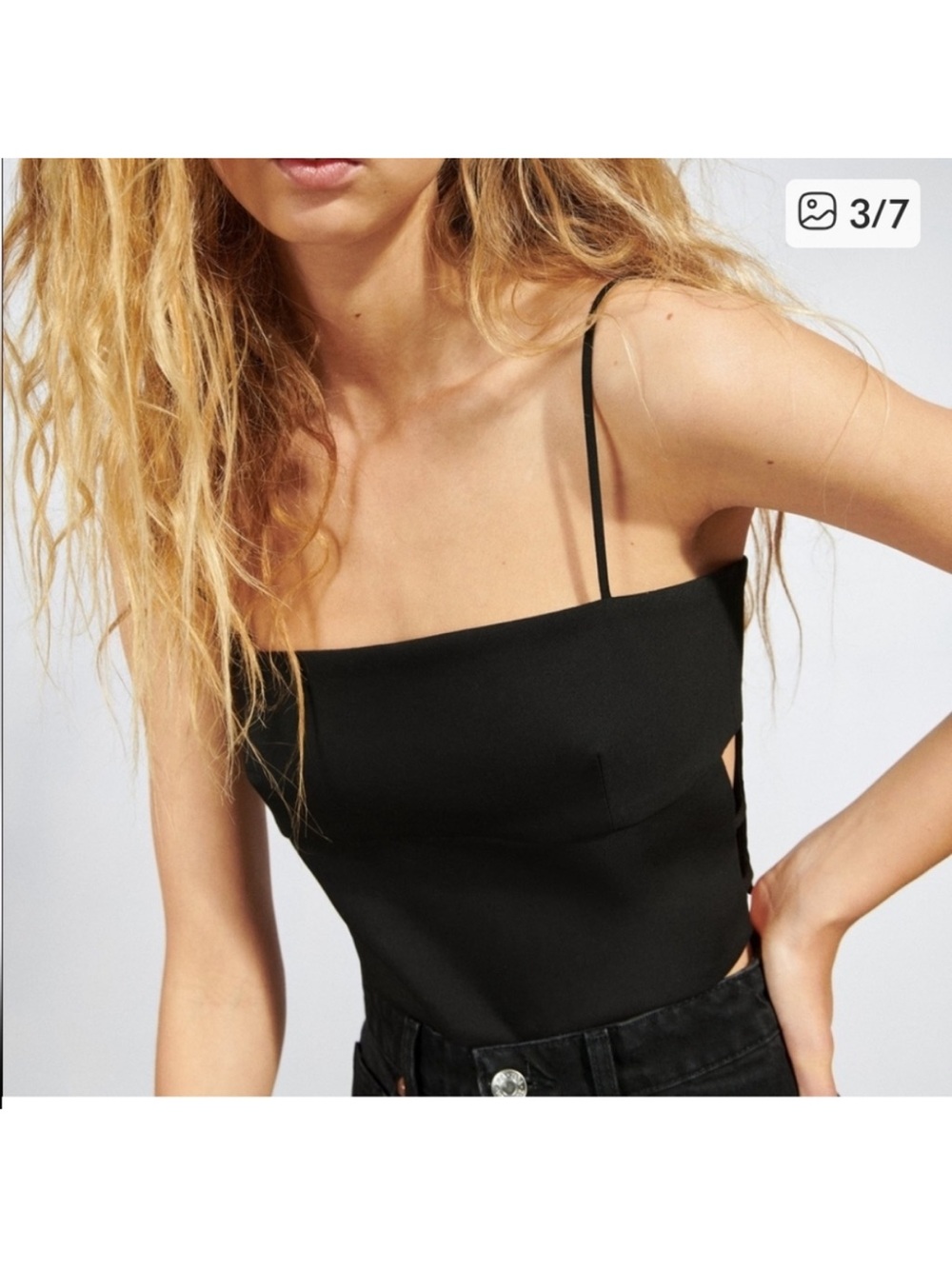 Zara Black Square Neck Spaghetti Strap Women's crop Top small